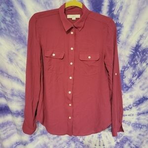 NWOT Women's Maroon Button Up Blouse Long Sleeve Size Small